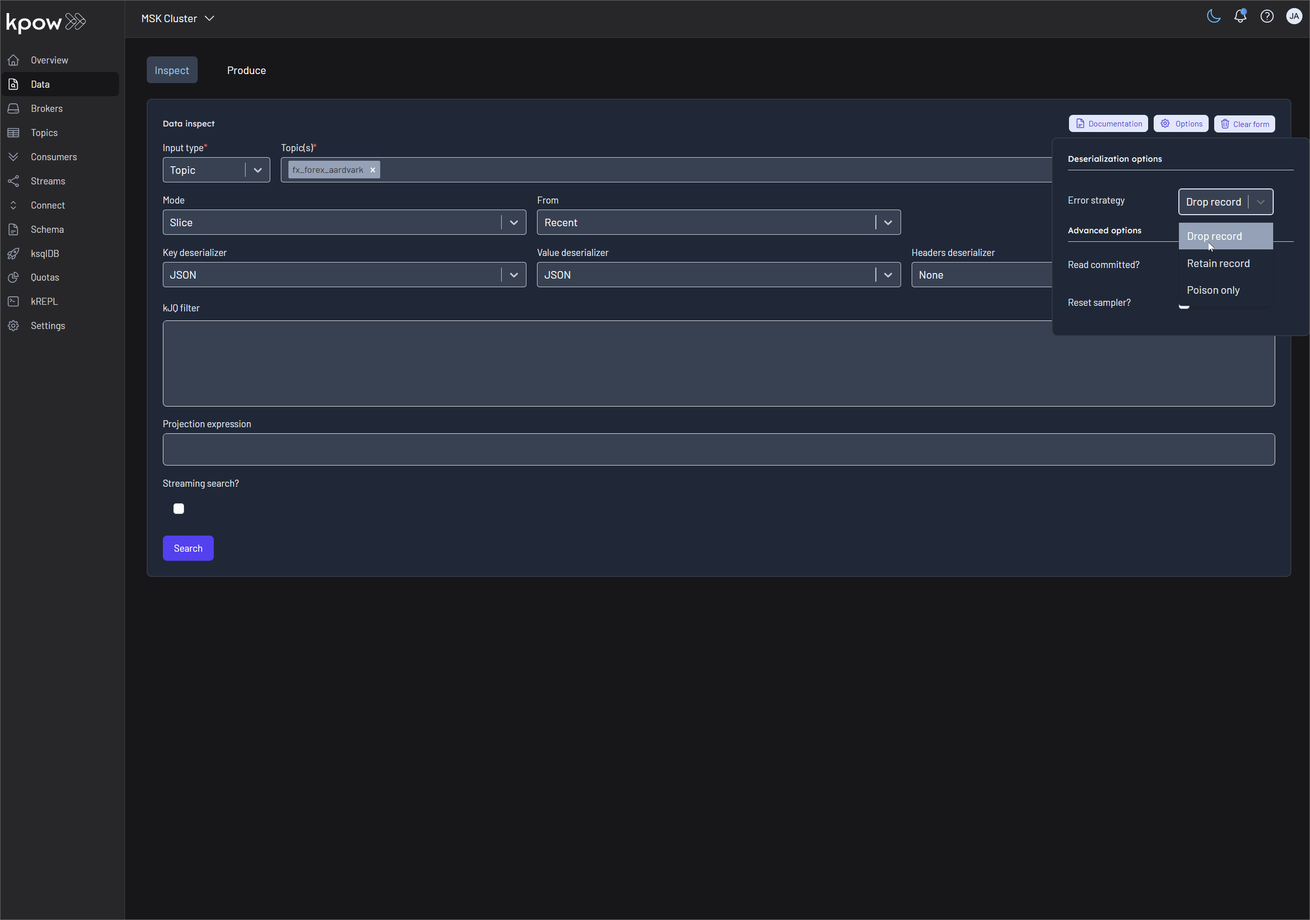 Data Inspect - Deserialization Options