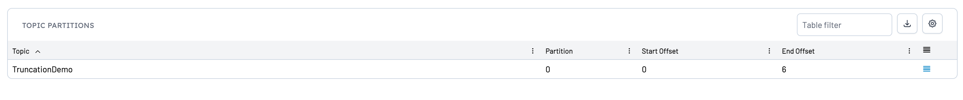 Topic Partitions Table in Kpow
