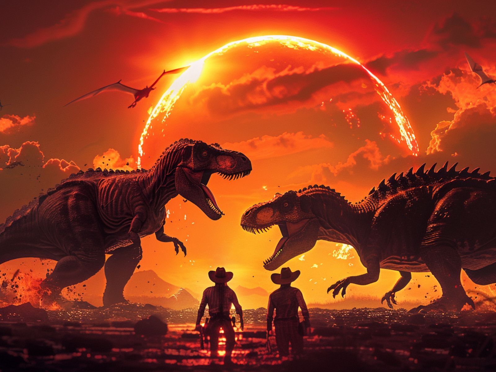 Two dinosaurs battling each other in Primal Ranch