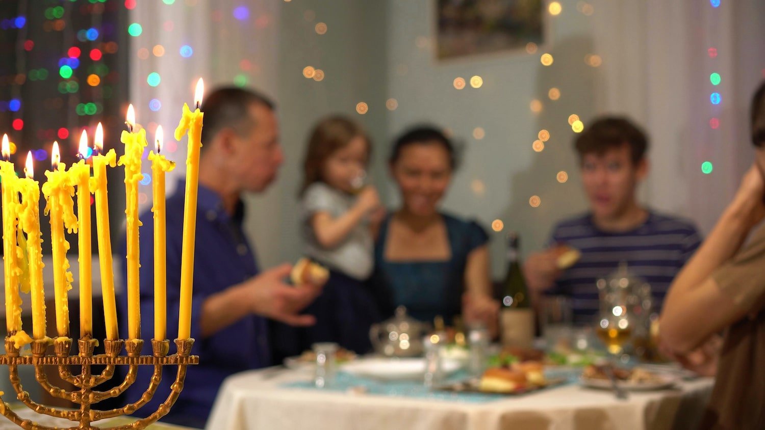 Family celebrating Hanukkah