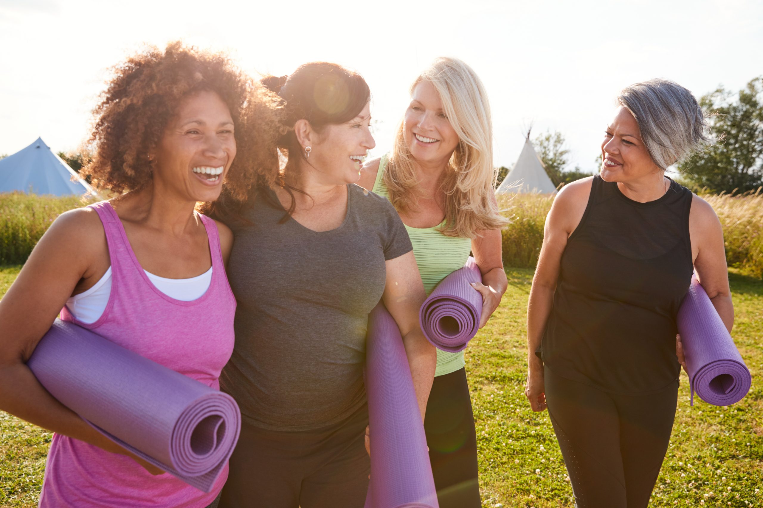 group of women going to yoga and being sober