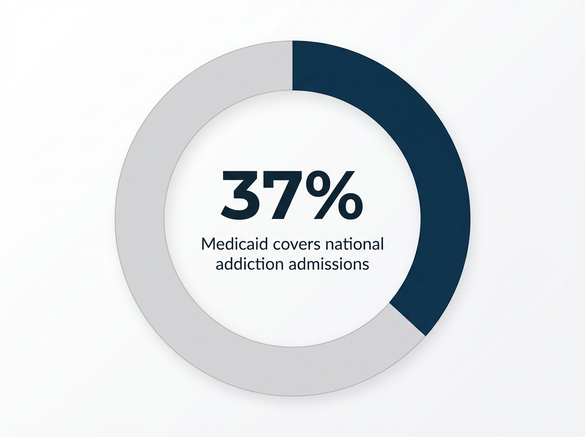 Infographic showing Addiction treatment admissions covered by Medicaid nationally: 37%