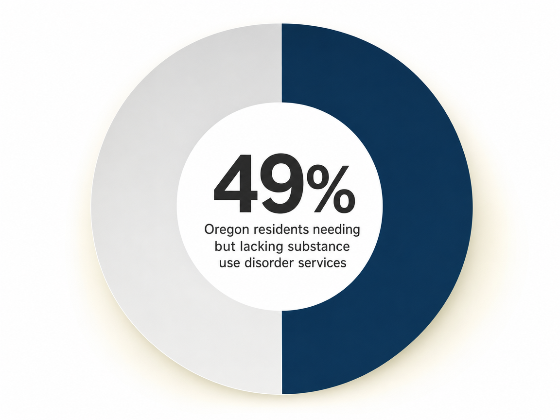 Infographic showing Oregon residents needing but lacking substance use disorder services: 49%