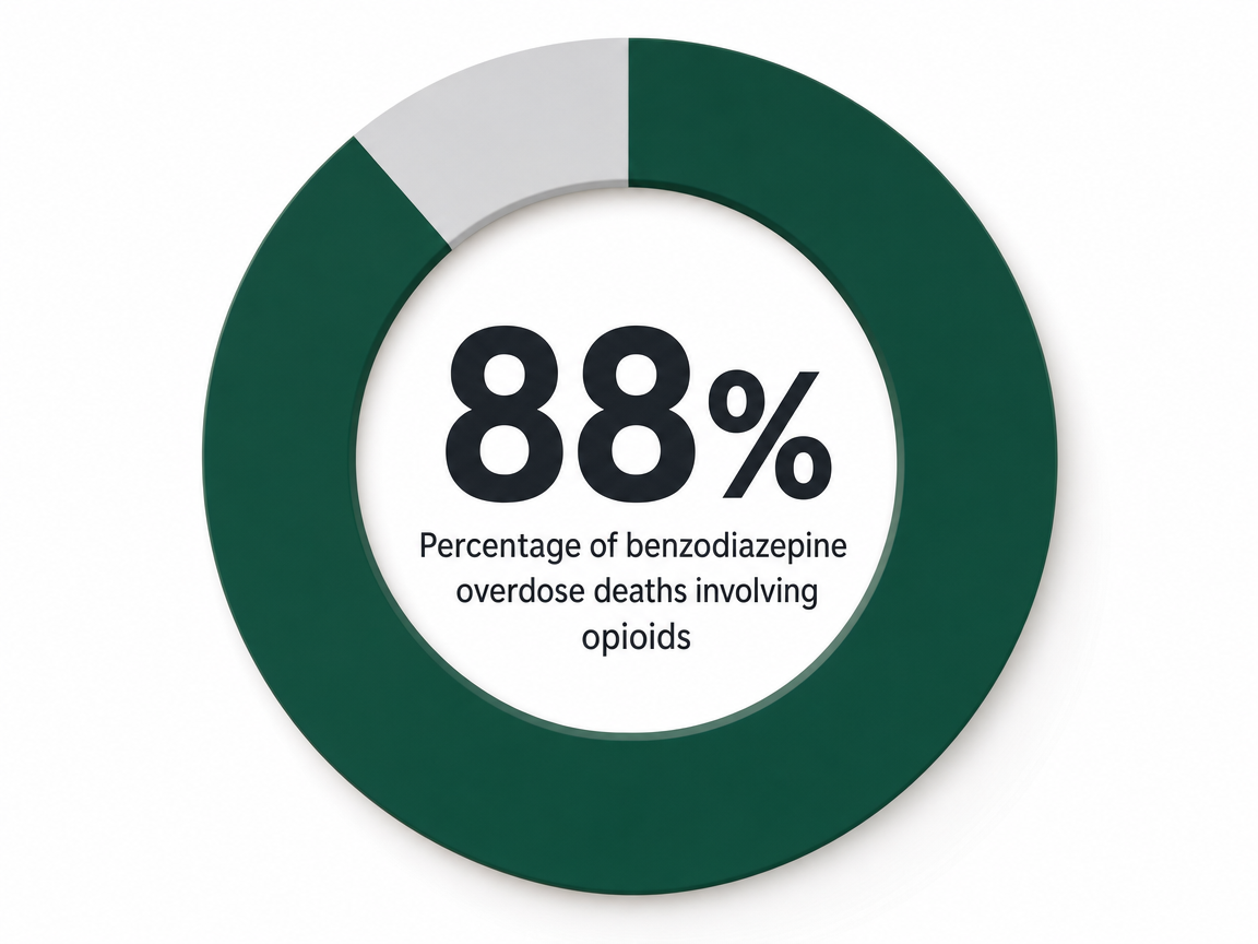 Infographic showing Percentage of benzodiazepine overdose deaths involving opioids: 88%