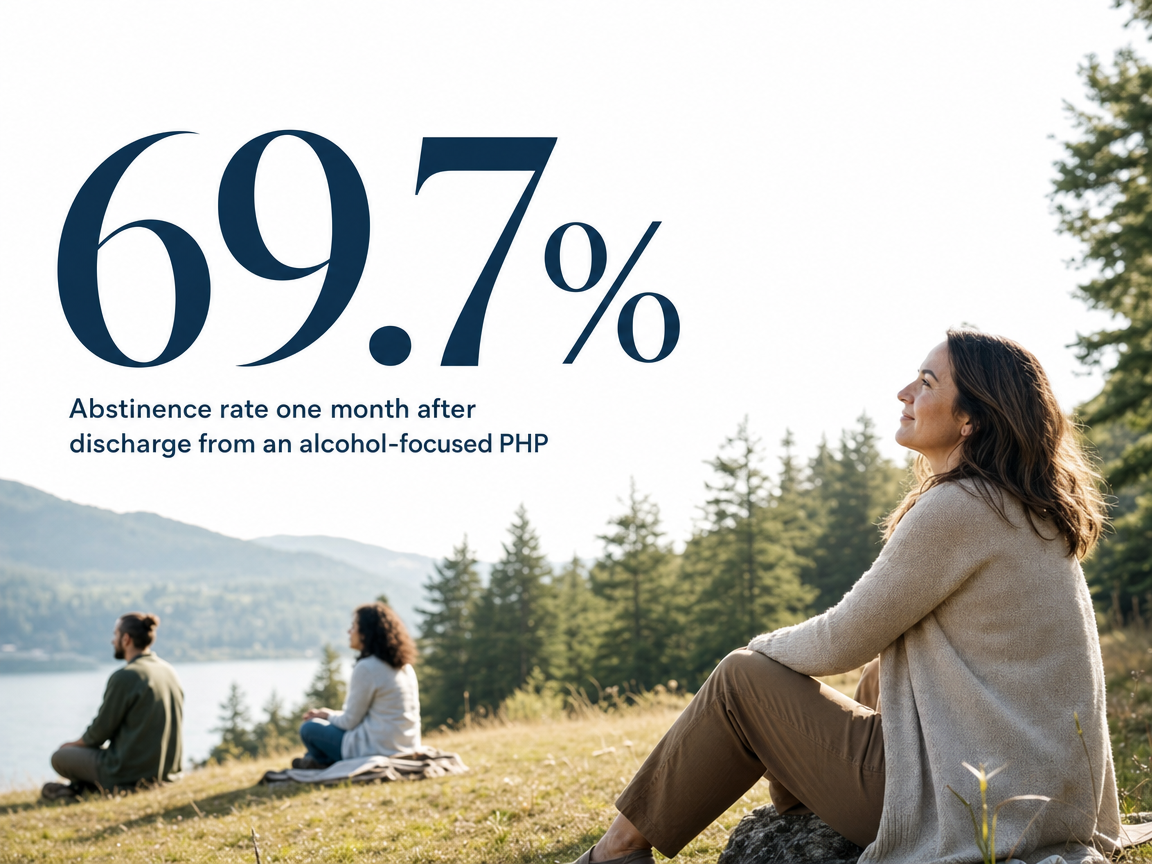 Infographic showing Abstinence rate one month after discharge from an alcohol-focused PHP