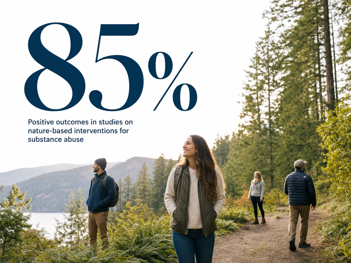 Infographic showing Positive outcomes in studies on nature-based interventions for substance abuse