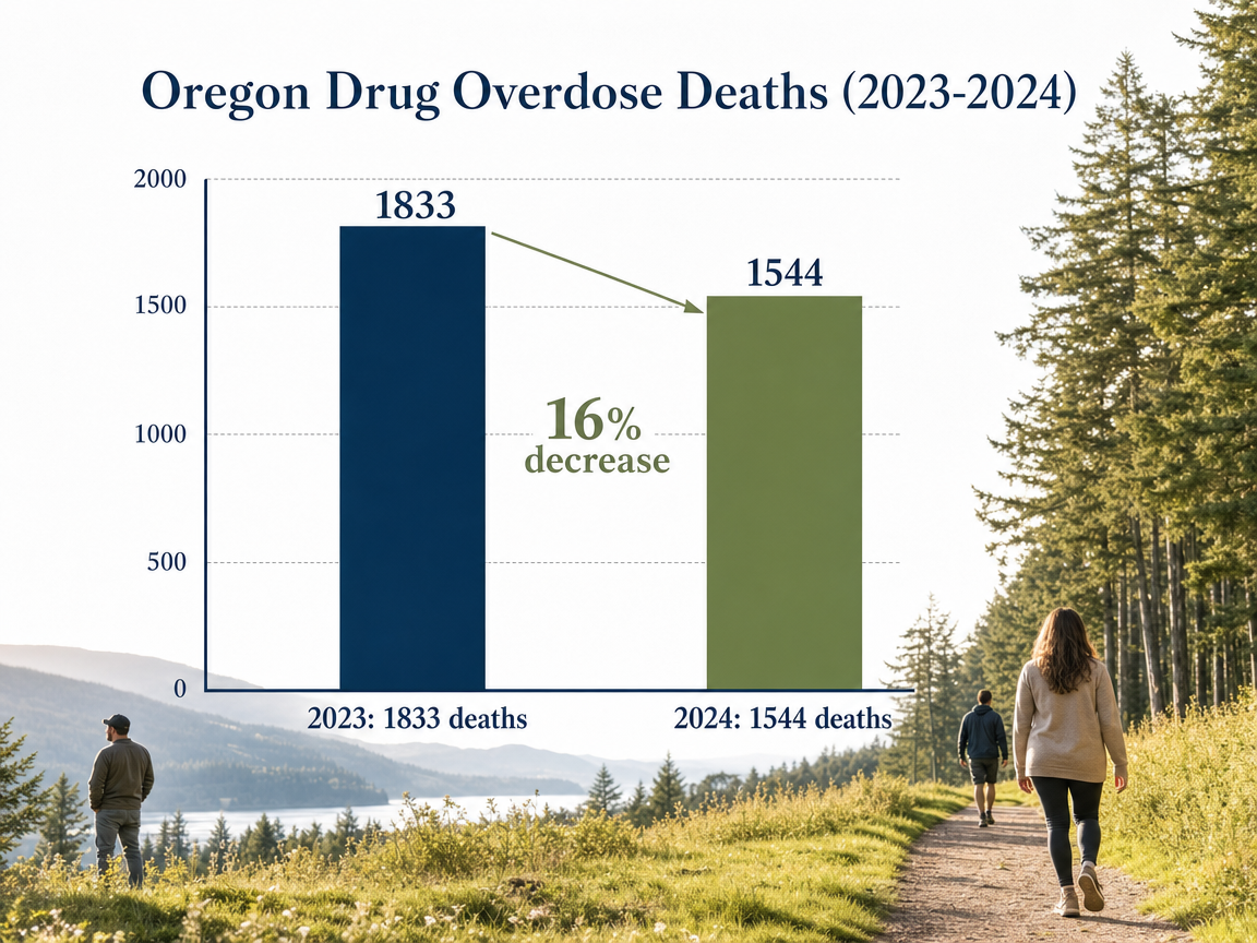 Chart showing Oregon Drug Overdose Deaths (2023-2024)