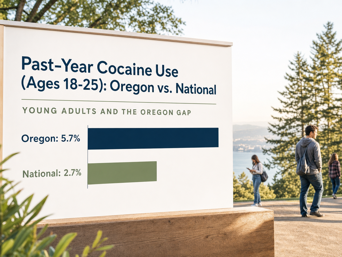 Chart showing Past-Year Cocaine Use (Ages 18-25): Oregon vs. National
