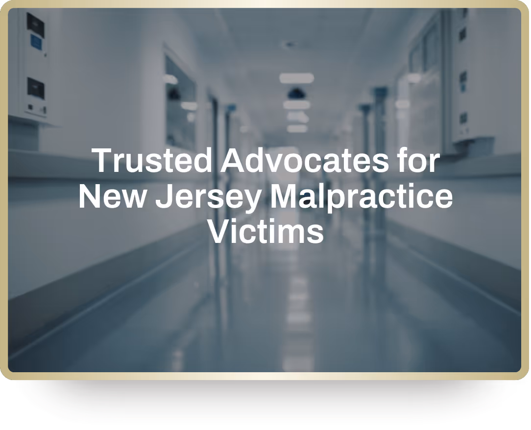 Blurred hospital corridor with the text 'Trusted Advocates for New Jersey Malpractice Victims' overlaid.