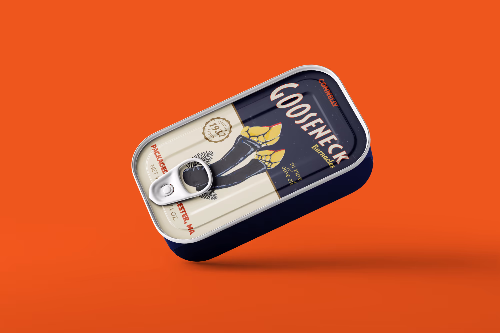 Tin fish can mockup with gooseneck barnacles