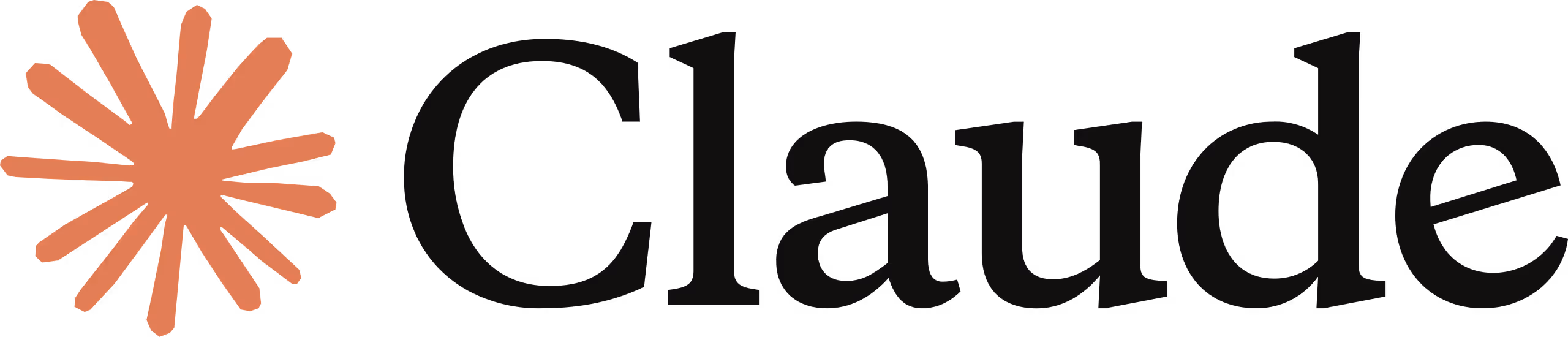 Claude AI logo with stylized orange starburst to the left of the word 'Claude'.
