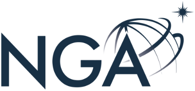 NGA logo featuring stylized letters with an orbit and star graphic.
