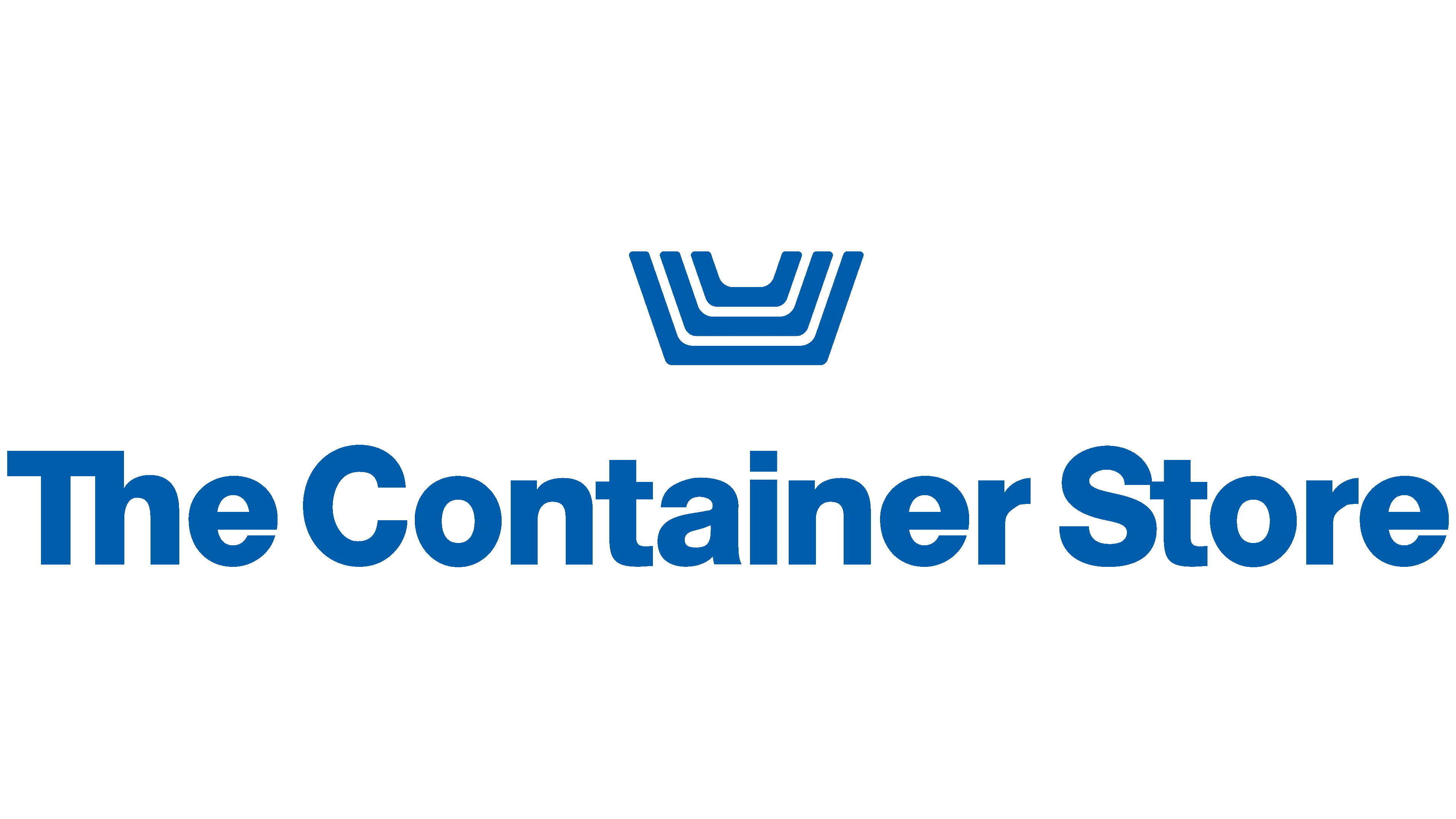 Logo of The Container Store with three nested blue container shapes above the store name in bold blue letters.