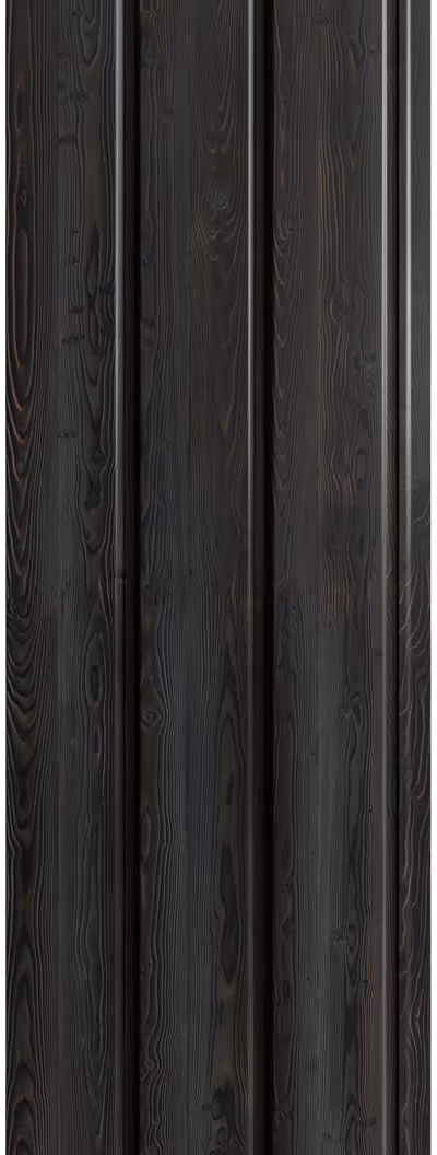 Vertical dark wooden planks with visible wood grain texture and slight glossy finish.