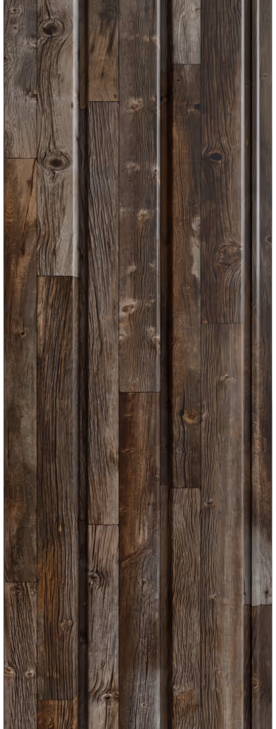 Close-up of weathered dark brown wooden planks with visible knots and grain texture.