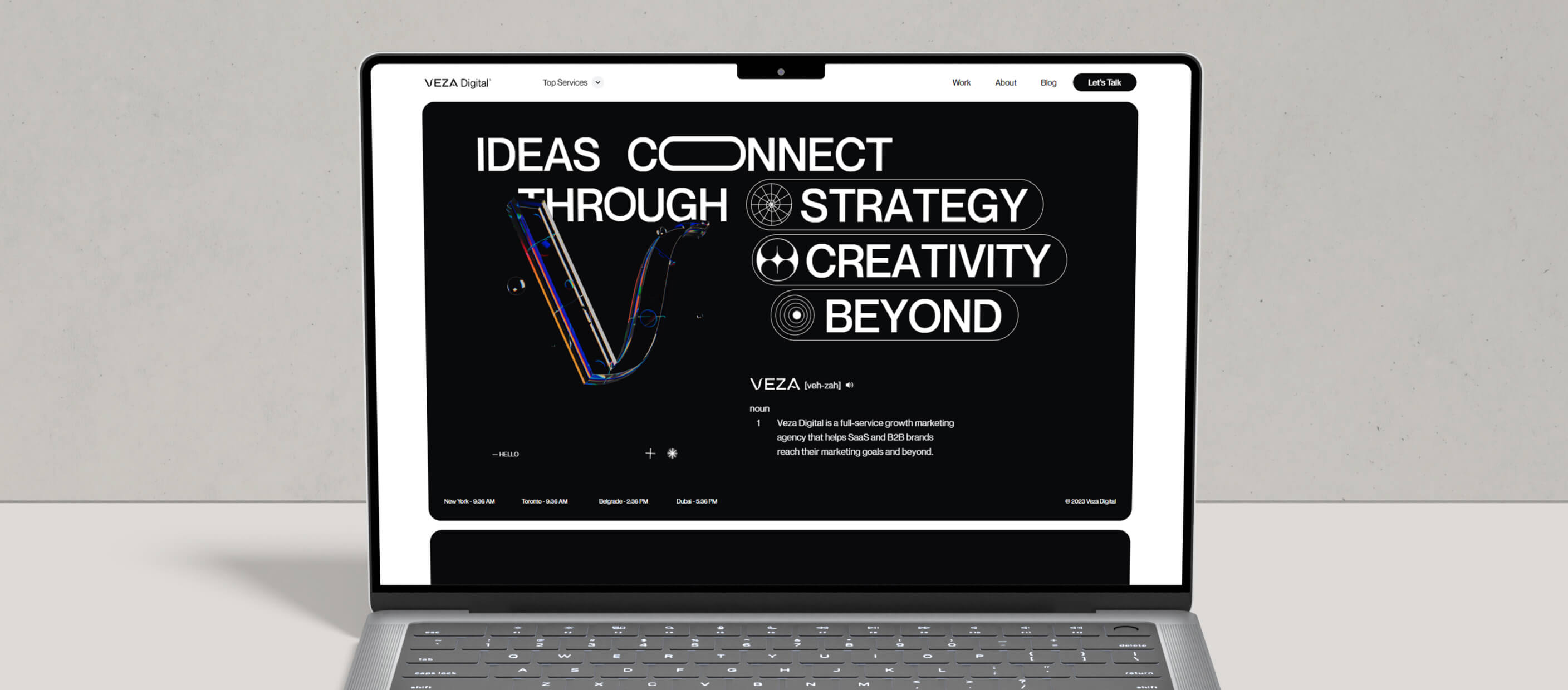 New Macbook M2 Laptop with Veza Digital new site on it.
