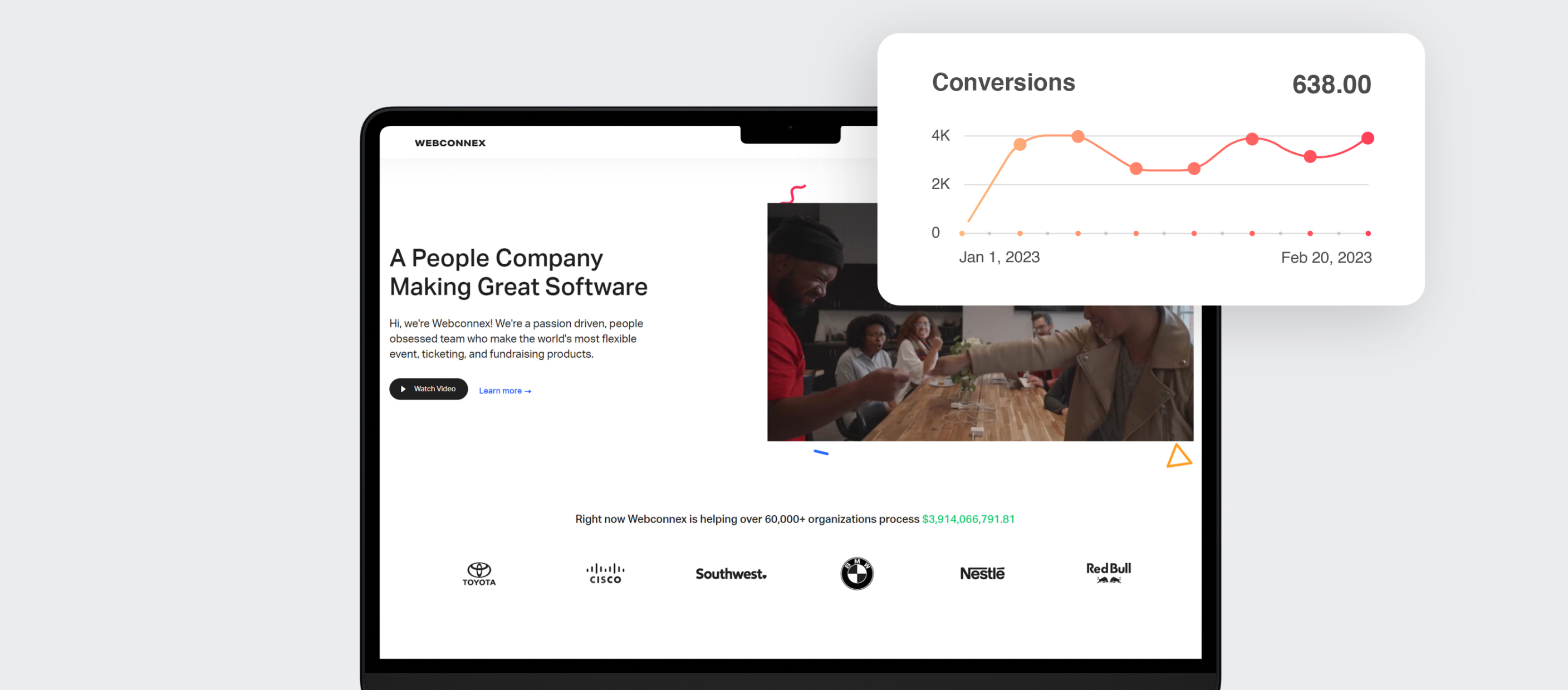 Laptop mockup with WebConnex website & Google Analytics on it.