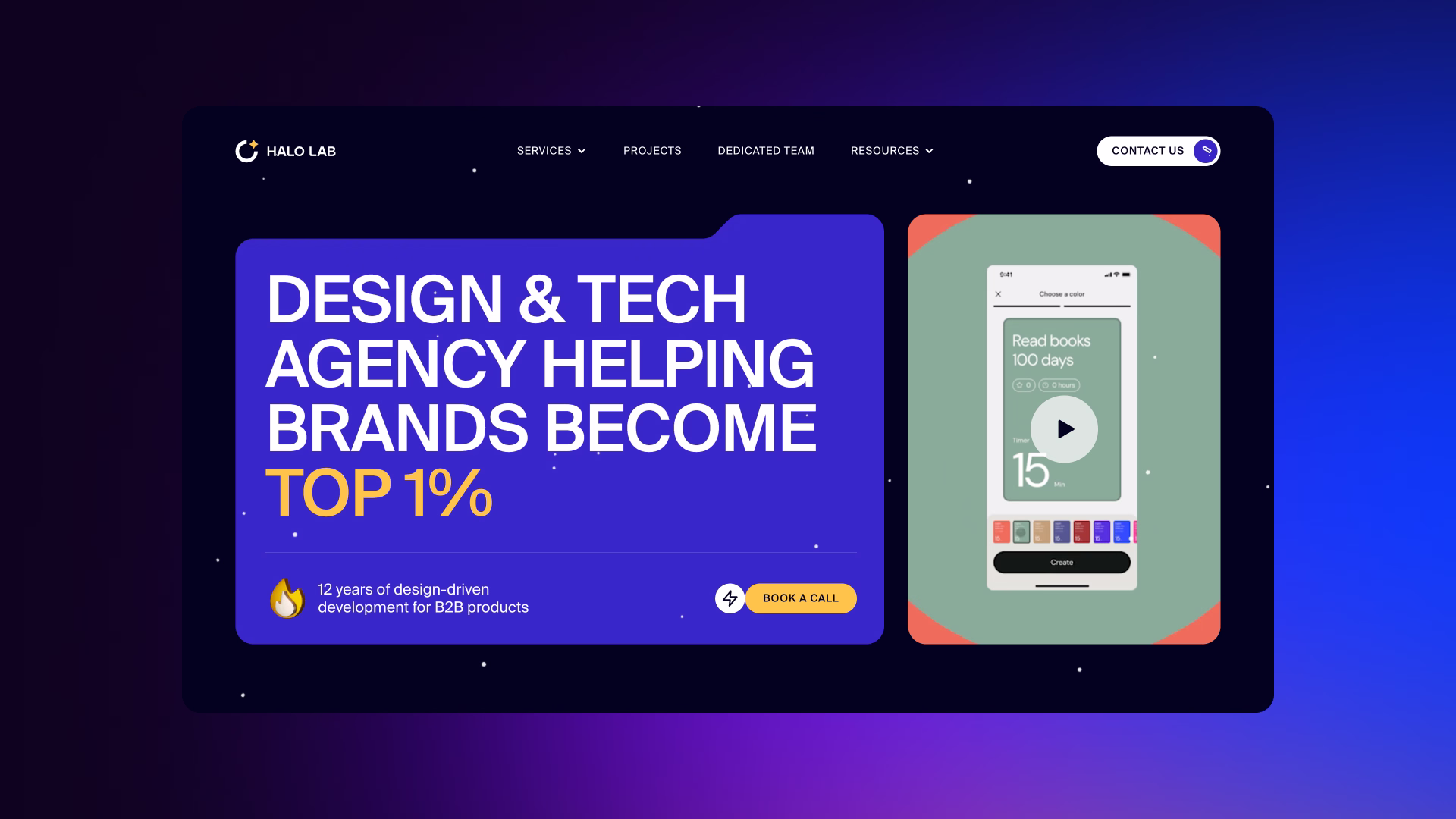 Screenshot of Halo Lab homepage showcasing SaaS web/app design, clean UI, and integrated UX and development features.