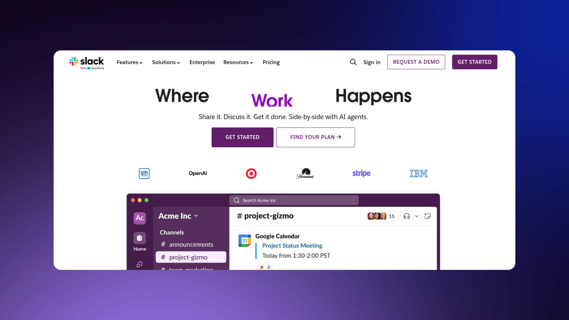 A screenshot of a Slack Home page.