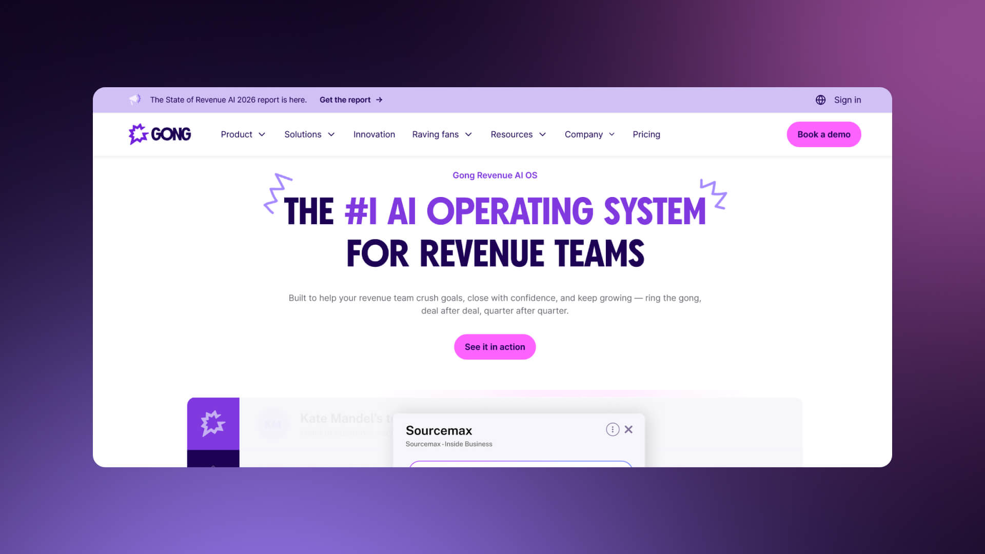 A screenshot of a Gong home page.