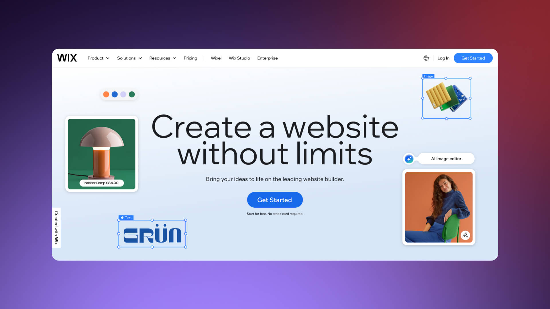 A screenshot of the Wix homepage.