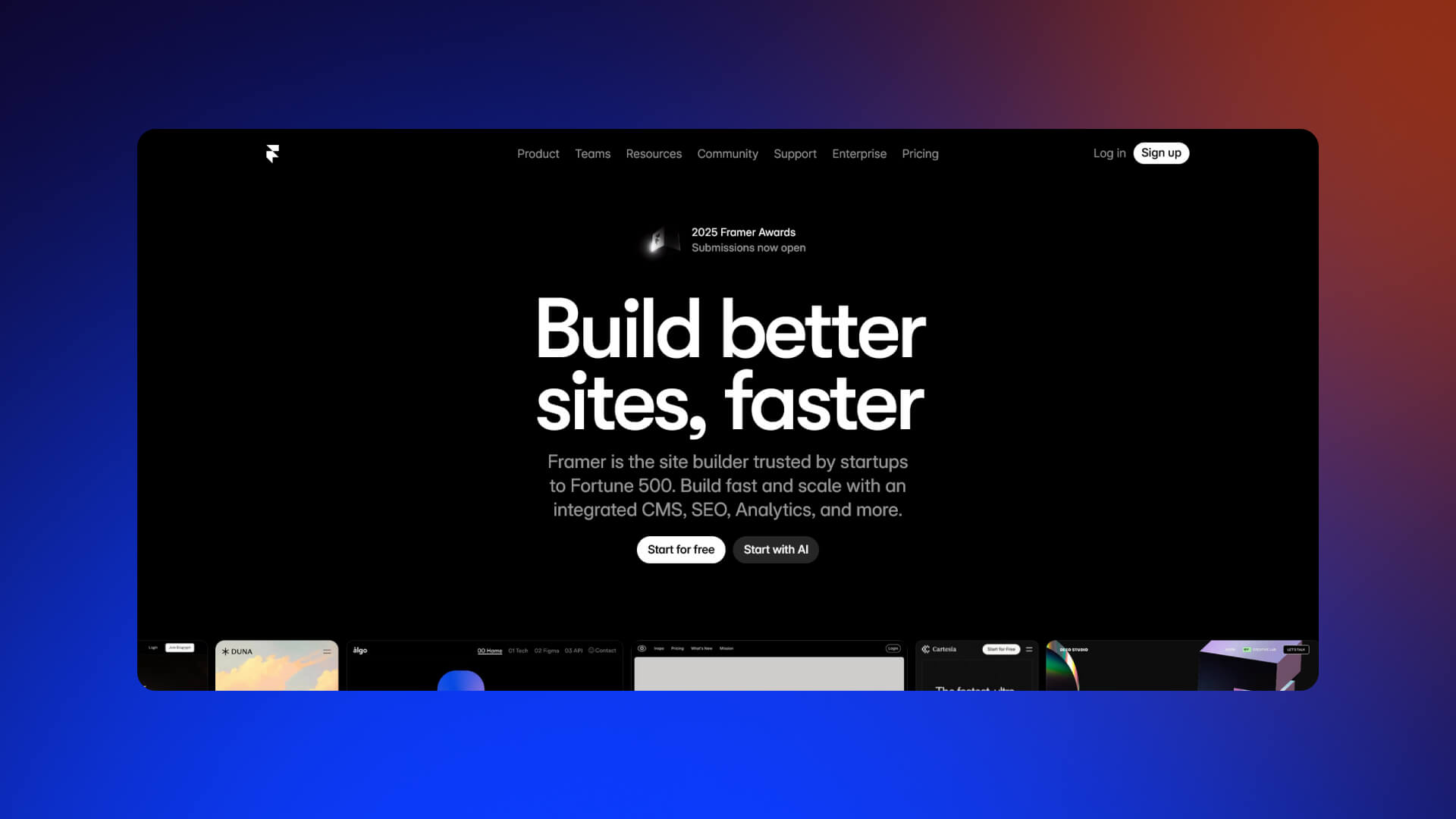 A screenshot of the Framer homepage.
