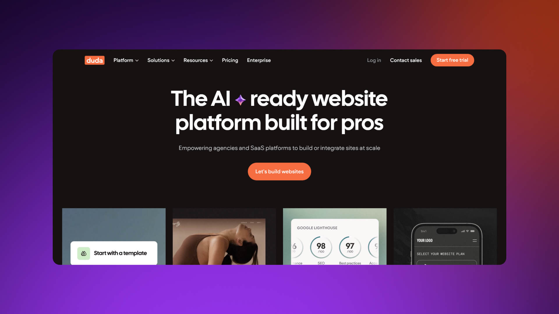 A screenshot of the Duda homepage.