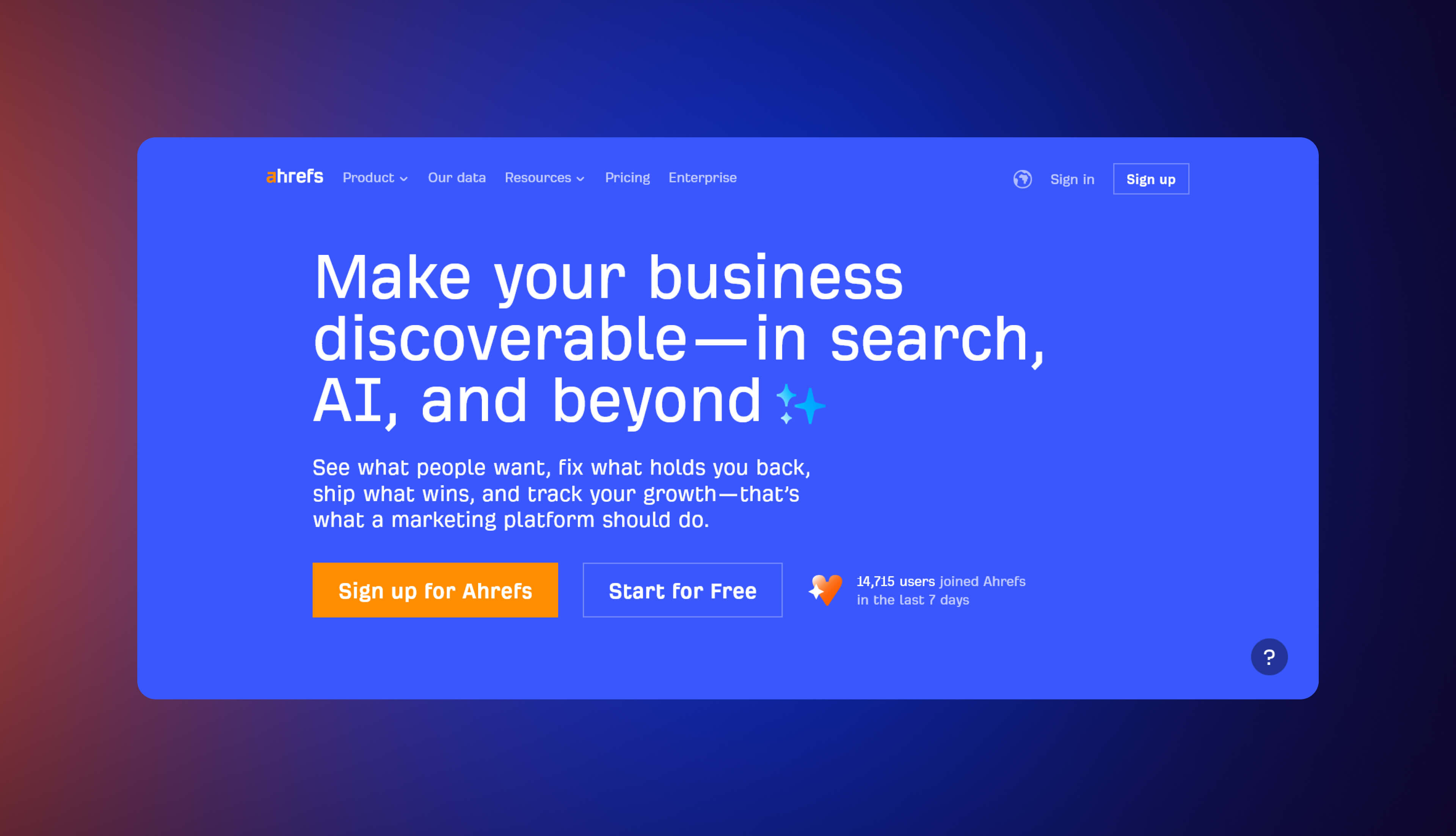 A screenshot of Ahrefs homepage.