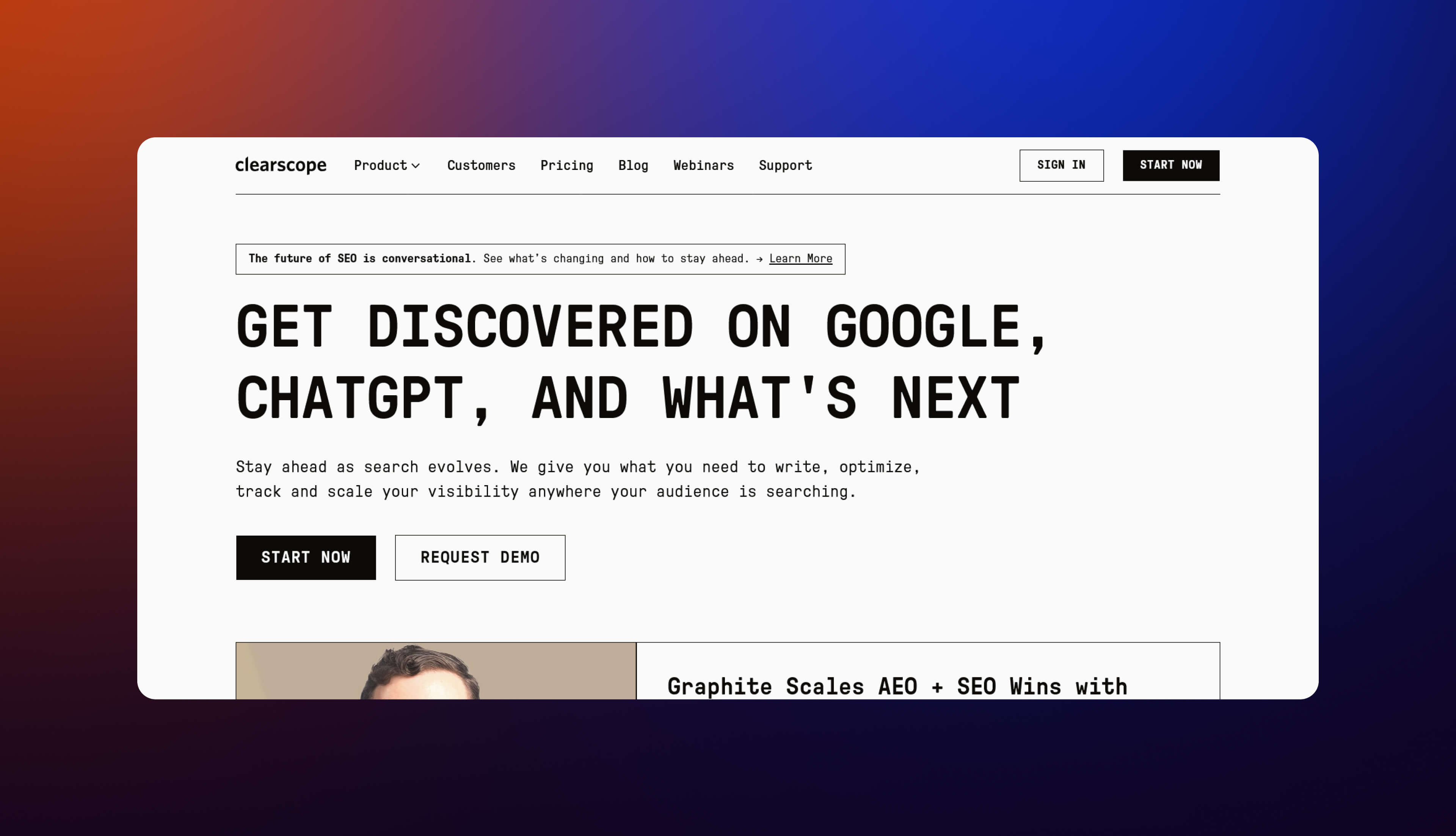 A screenshot of Clearscope homepage.