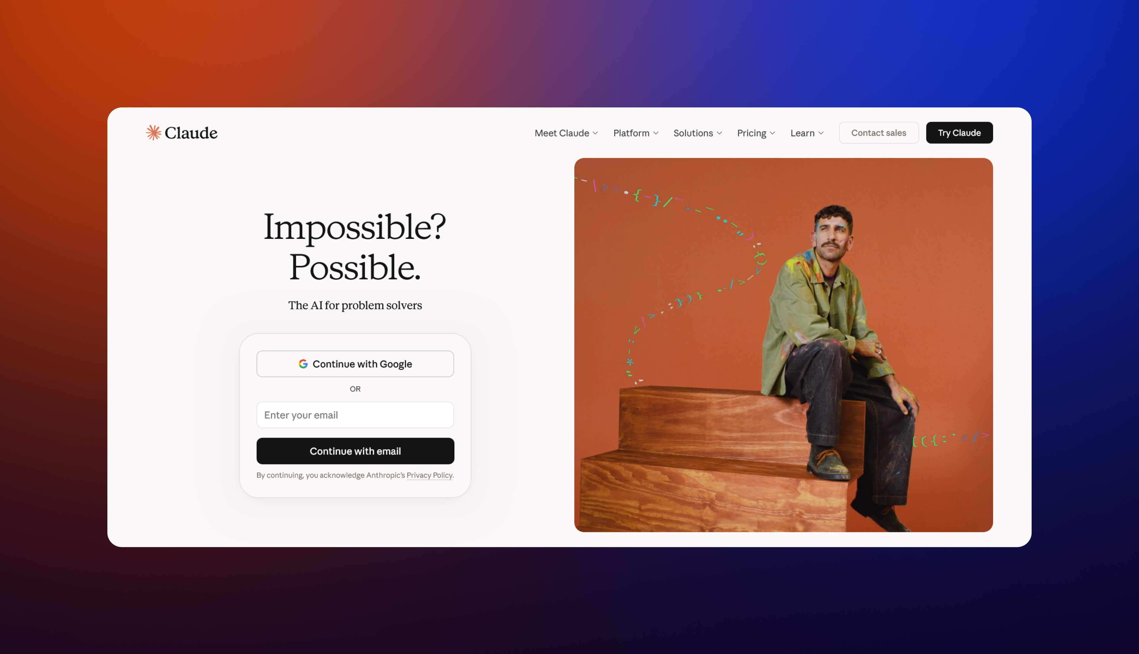 A screenshot of Claude AI homepage.