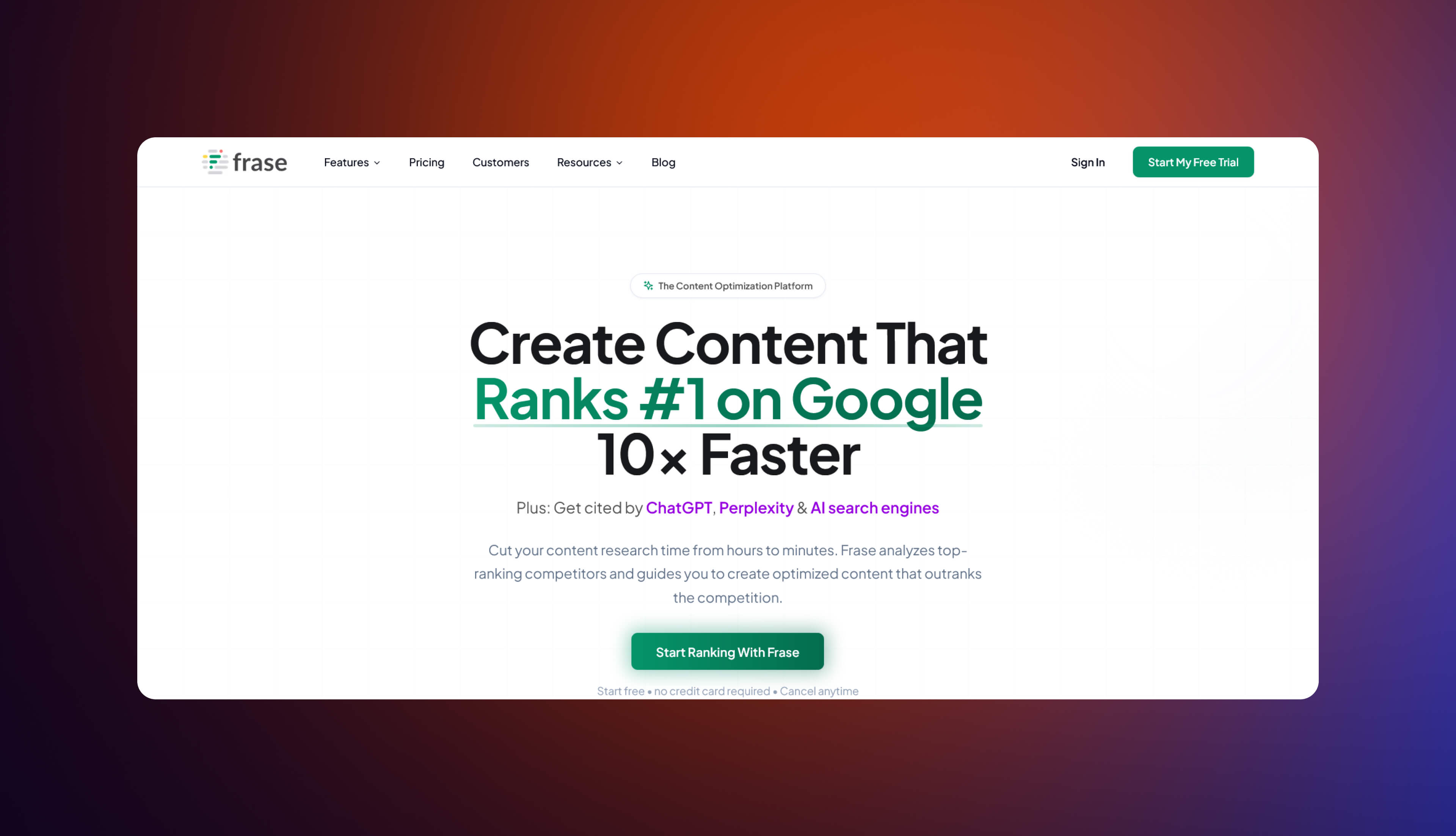 A screenshot of Frase homepage.