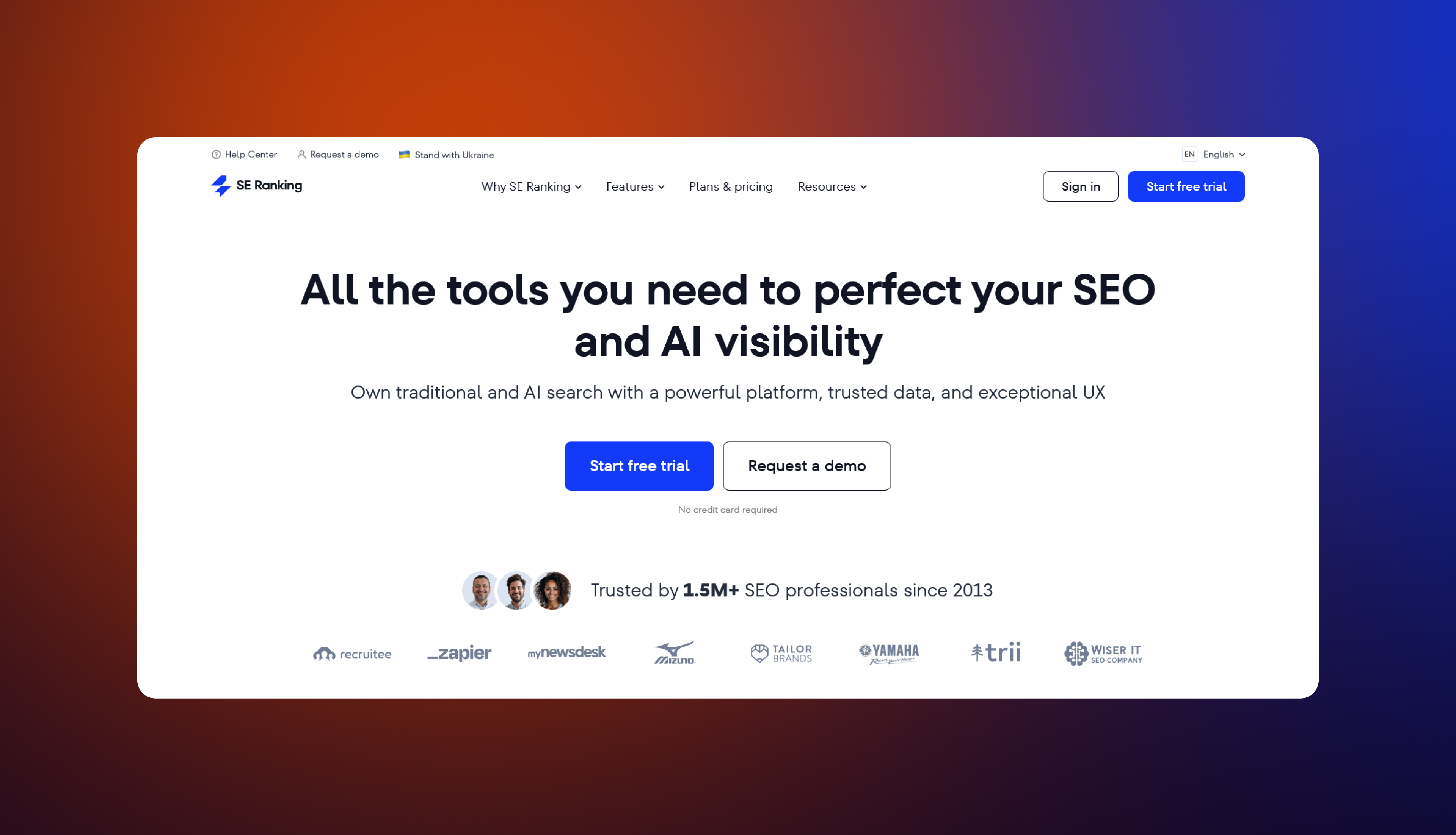 A screenshot of SE Ranking homepage.