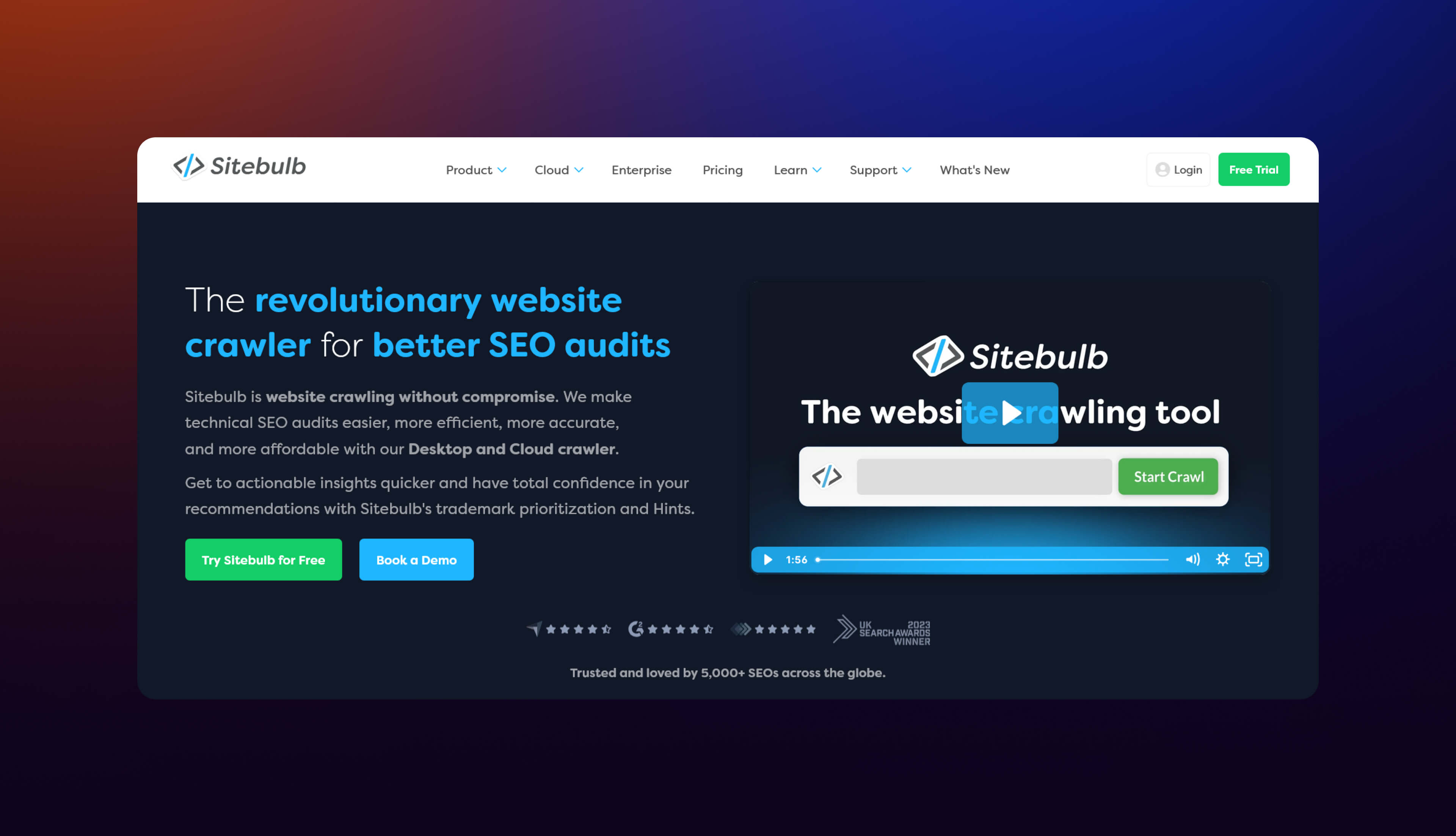A screenshot of Sitebulb homepage.