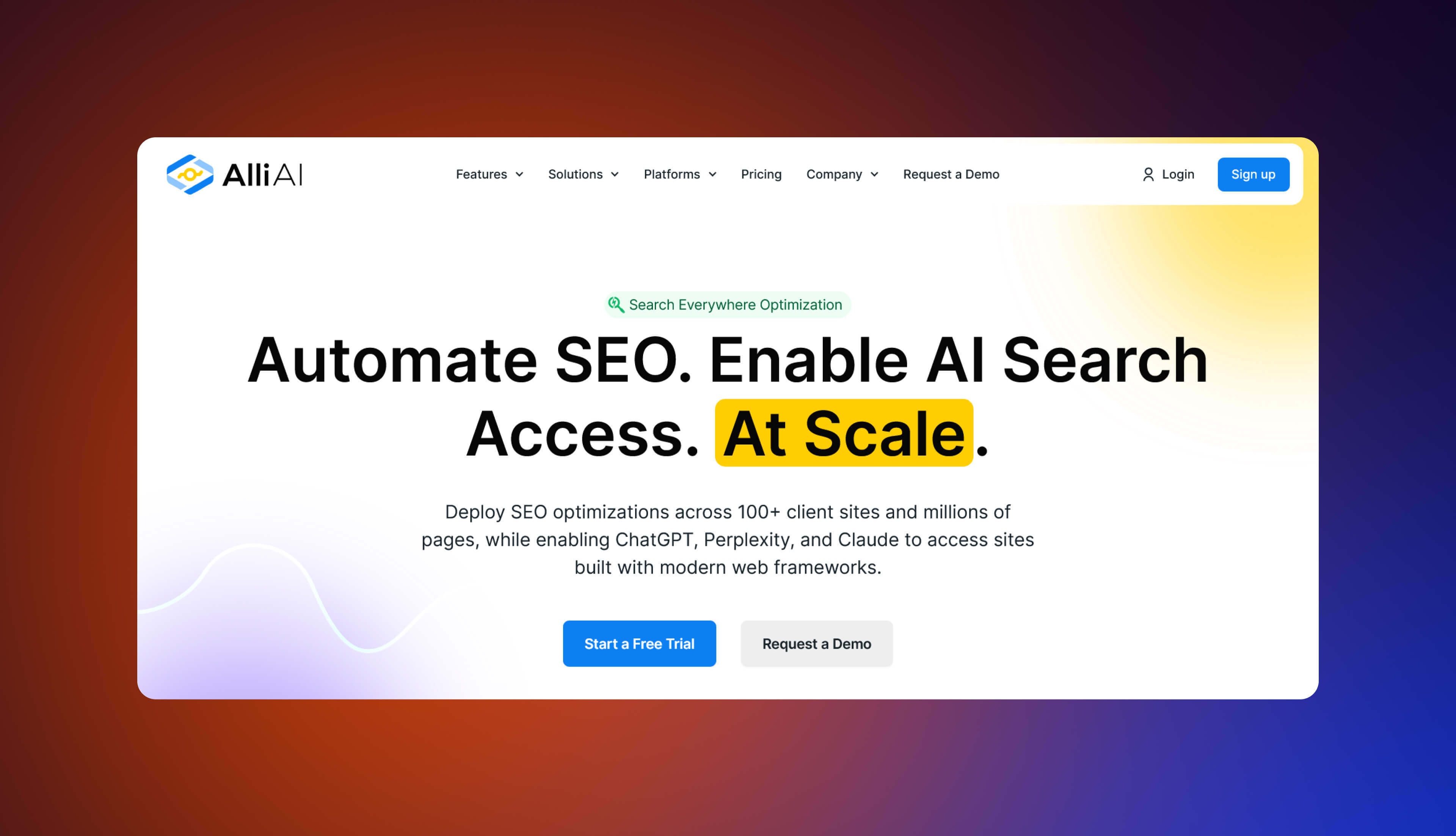 A screenshot of Alli AI homepage.