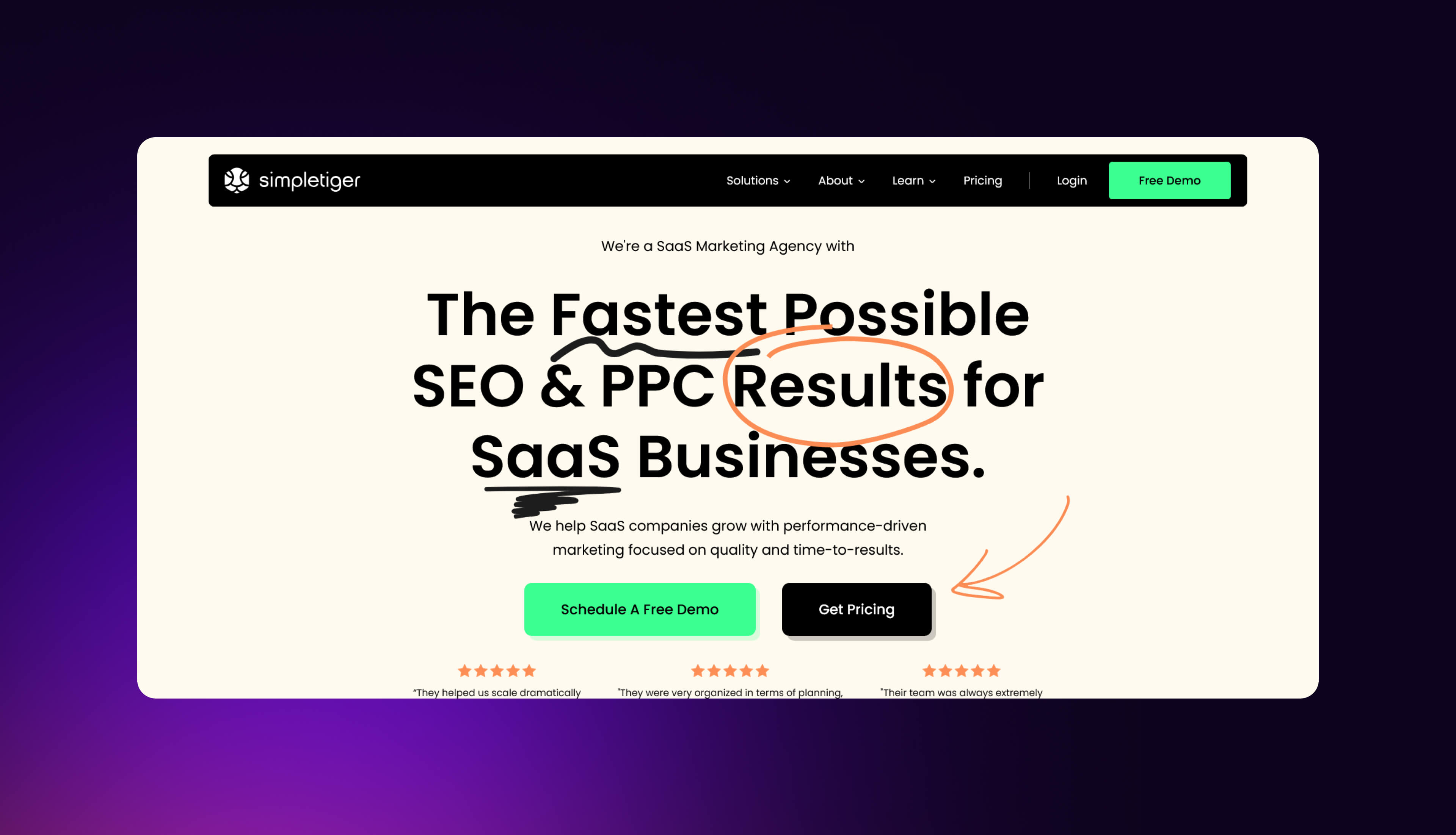 A screenshot of Simple Tigers’s home page.