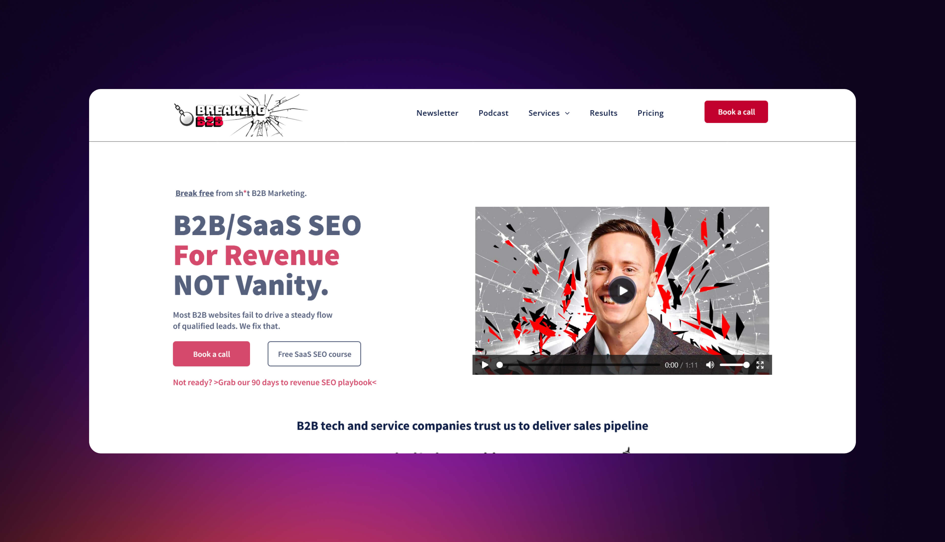 A screenshot of Breaking B2B’s home page.