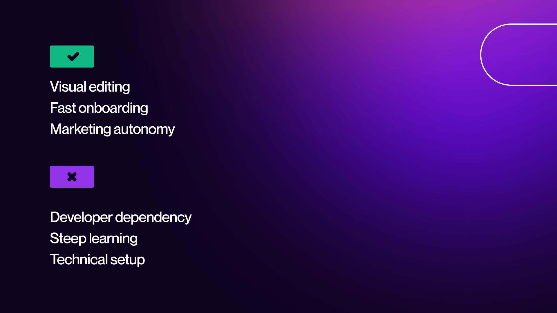 Ease of use and learning curve - easy vs hard criteria for B2B SaaS website builders.