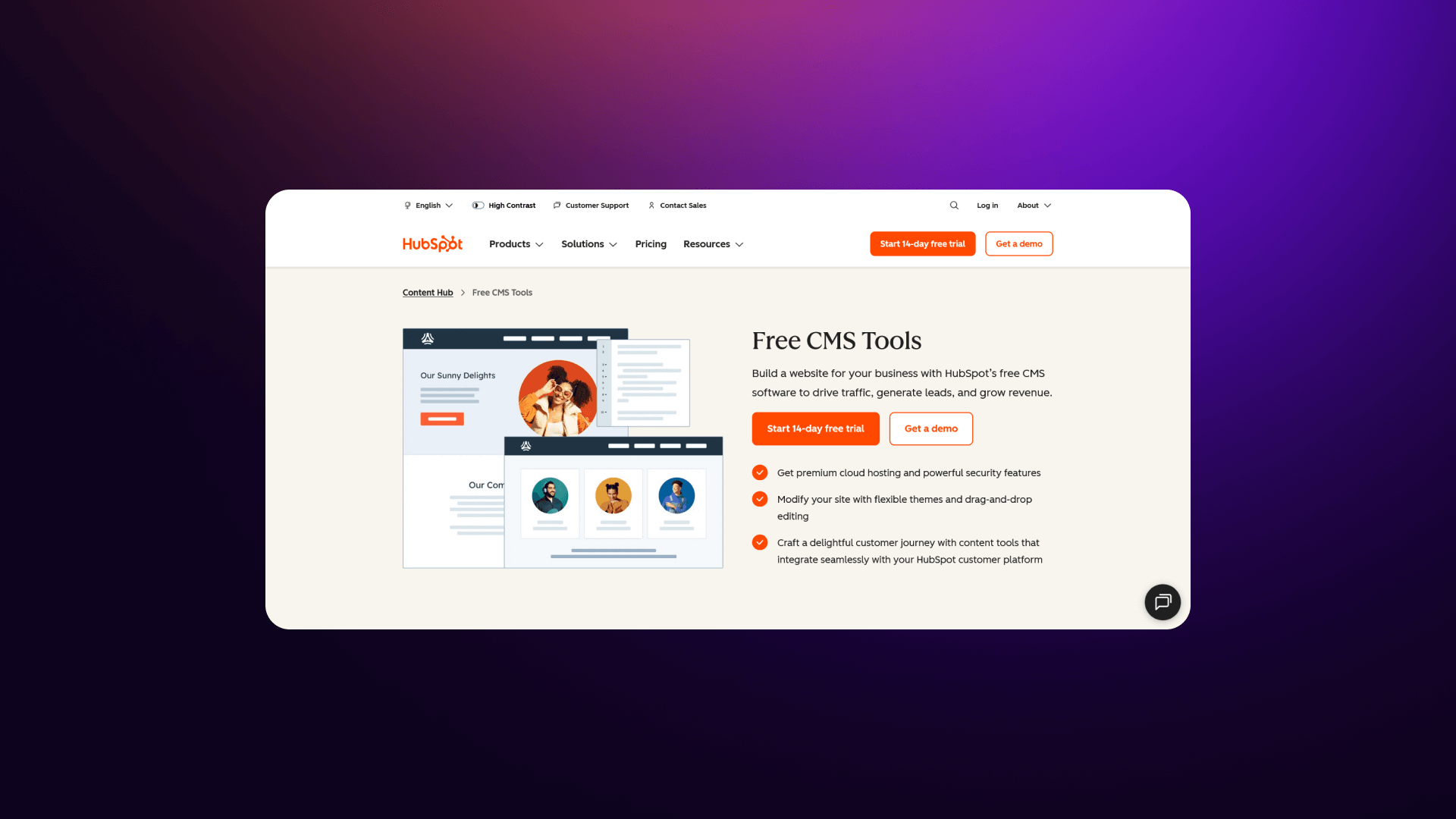 Screenshot of HubSpot CMS home page.