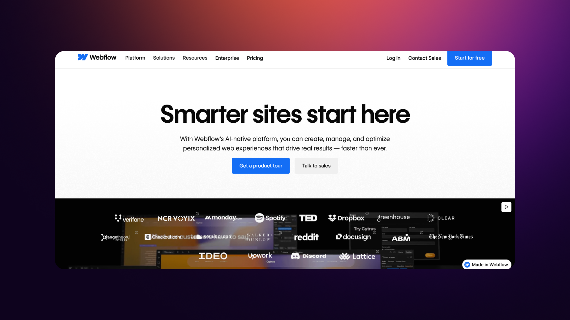 Screenshot of the Webflow.com homepage.
