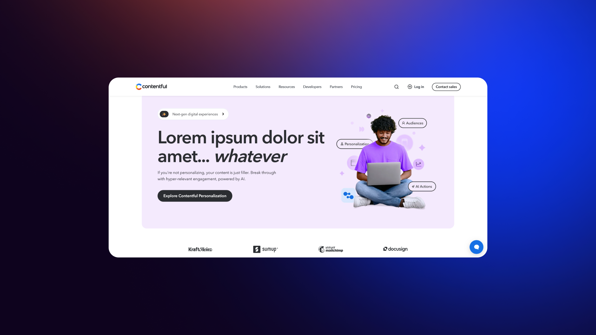 Screenshot of the Contentful home page displaying an enterprise-grade headless CMS dashboard for multi-channel content management.