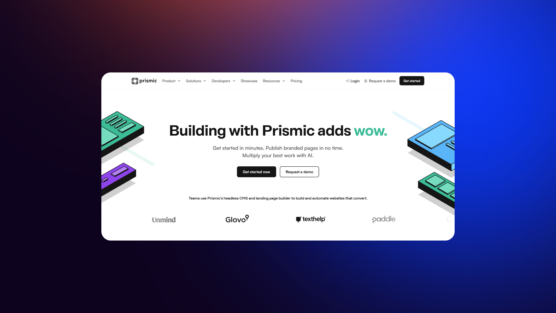 Prismic CMS editing interface showing the slice-based visual builder designed for marketing-friendly content updates.