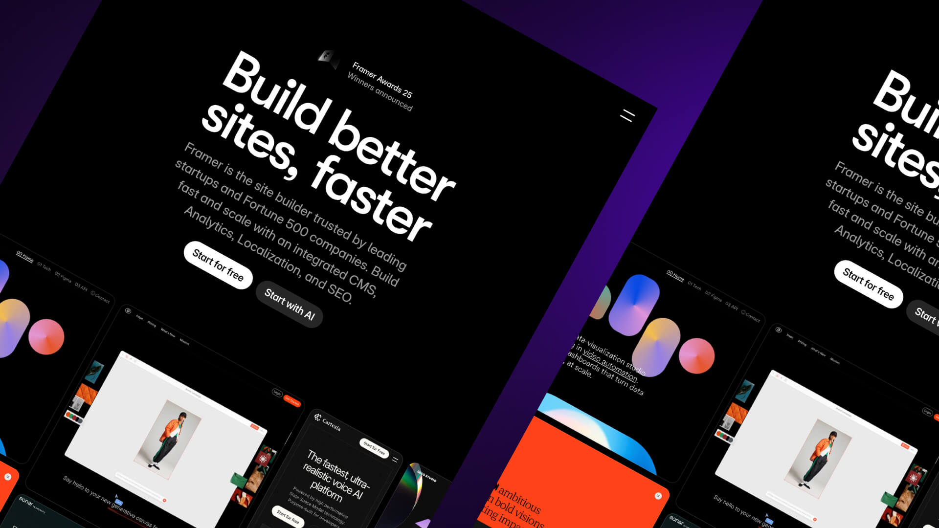 Interface of the Framer website.