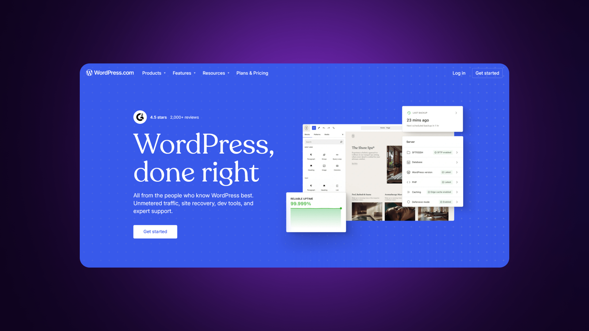 Screenshot of WordPress CMS dashboard, flexible Framer alternative for content-heavy websites and SEO optimization
