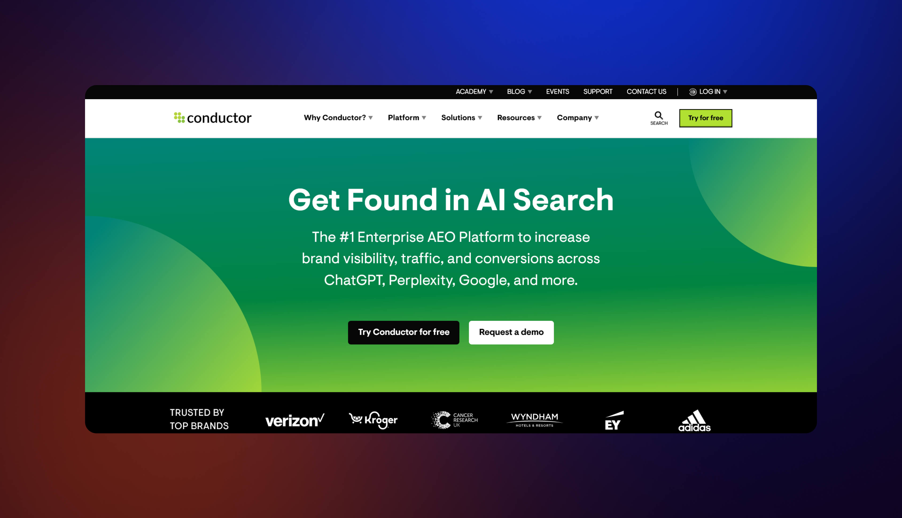 A screenshot of the Conductor homepage.