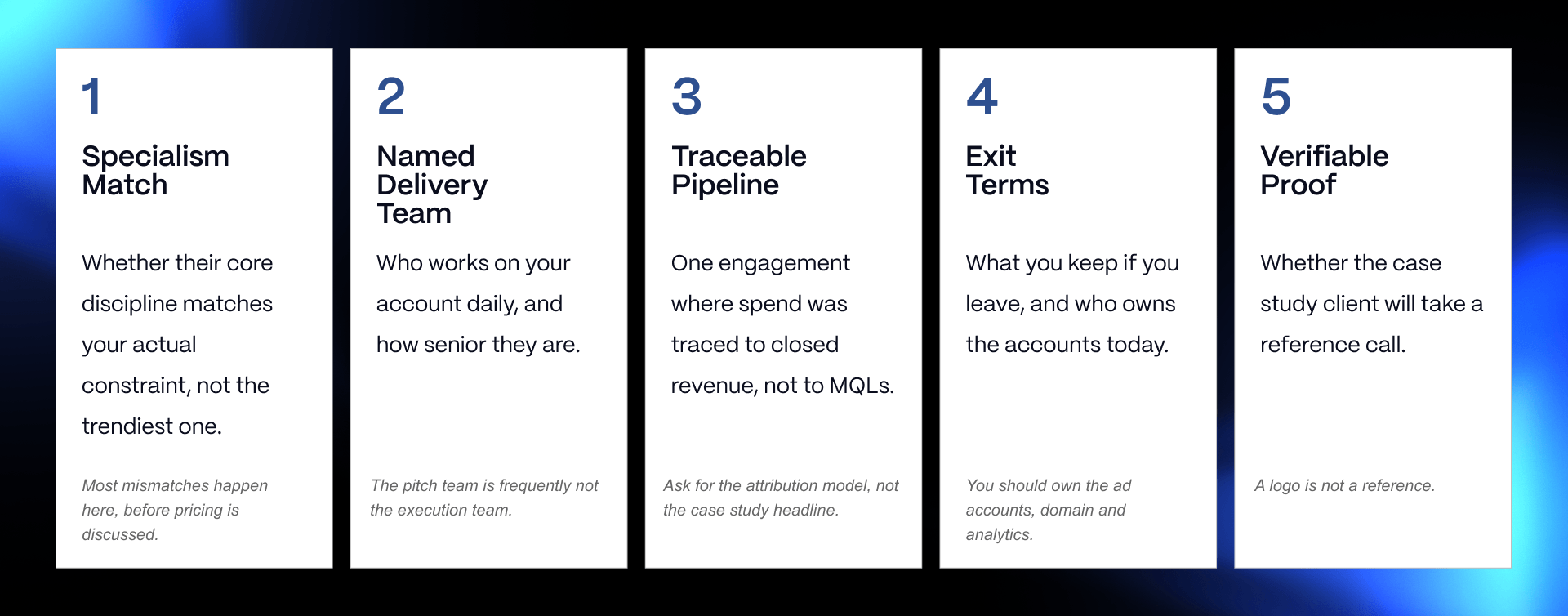 Five criteria buyers can use to evaluate B2B SaaS marketing agencies
