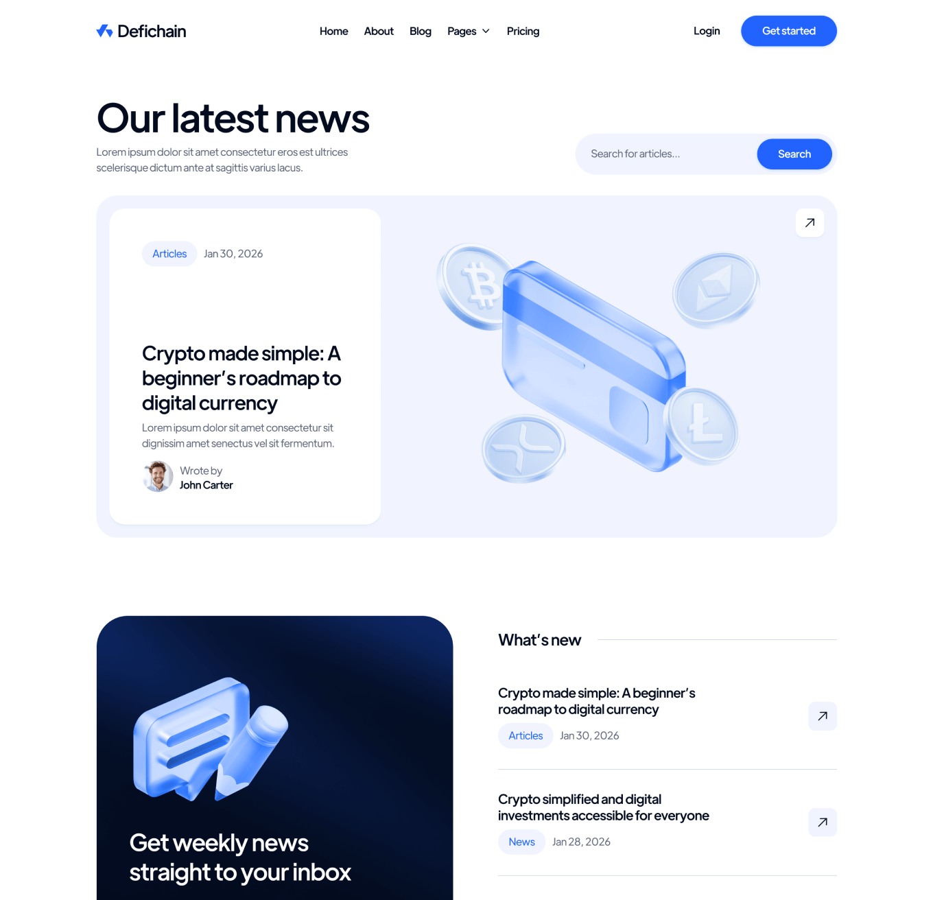 DeFiChain Blog V3 Hero Page Crypto Webflow Template | BRIX Template  
