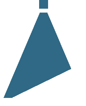 Abstract blue geometric shape resembling a wide triangle with a small rectangle above it.