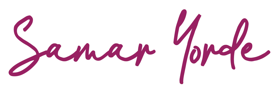 Signature-style text reading 'Samar Yorde' in purple cursive handwriting.