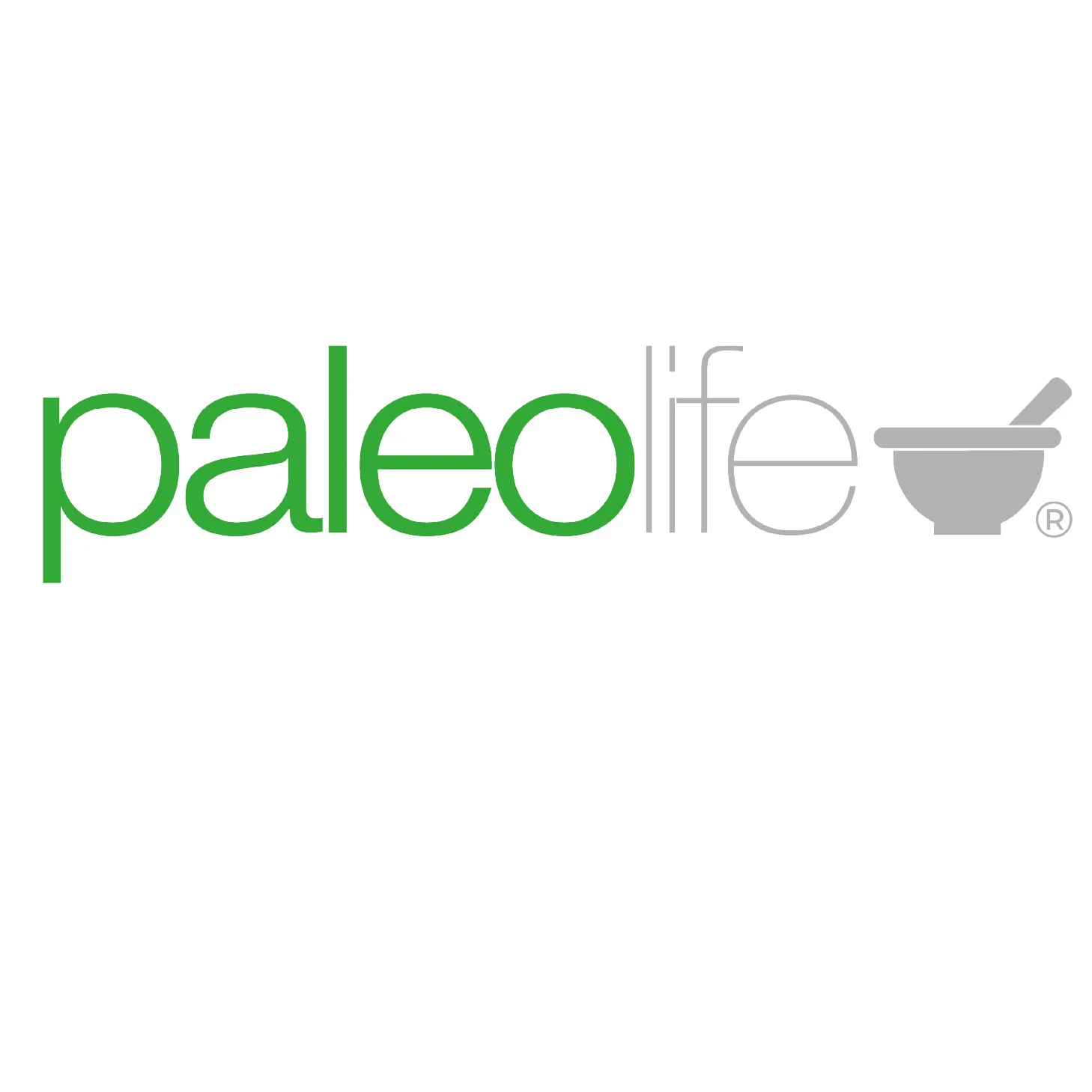 Paleolife logo with green and gray text and a gray mortar and pestle icon.