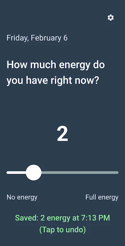 Spoons app 14-day energy history with CSV export button. Real usage data showing 30 warehouse shift logs on Saturday